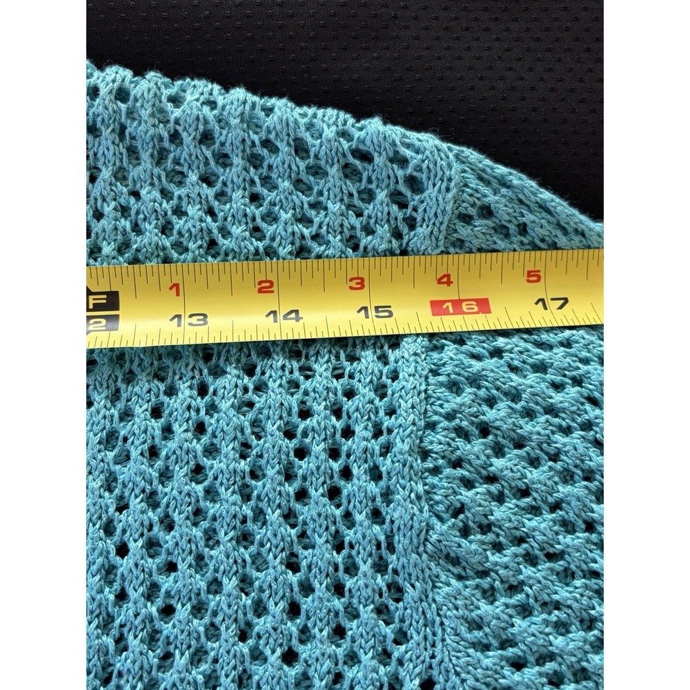 Sigrid Olsen Cardigan Sweater~L~Turquoise Crochet Knit Linen Bld 2 Button Resort - Picture 9 of 15